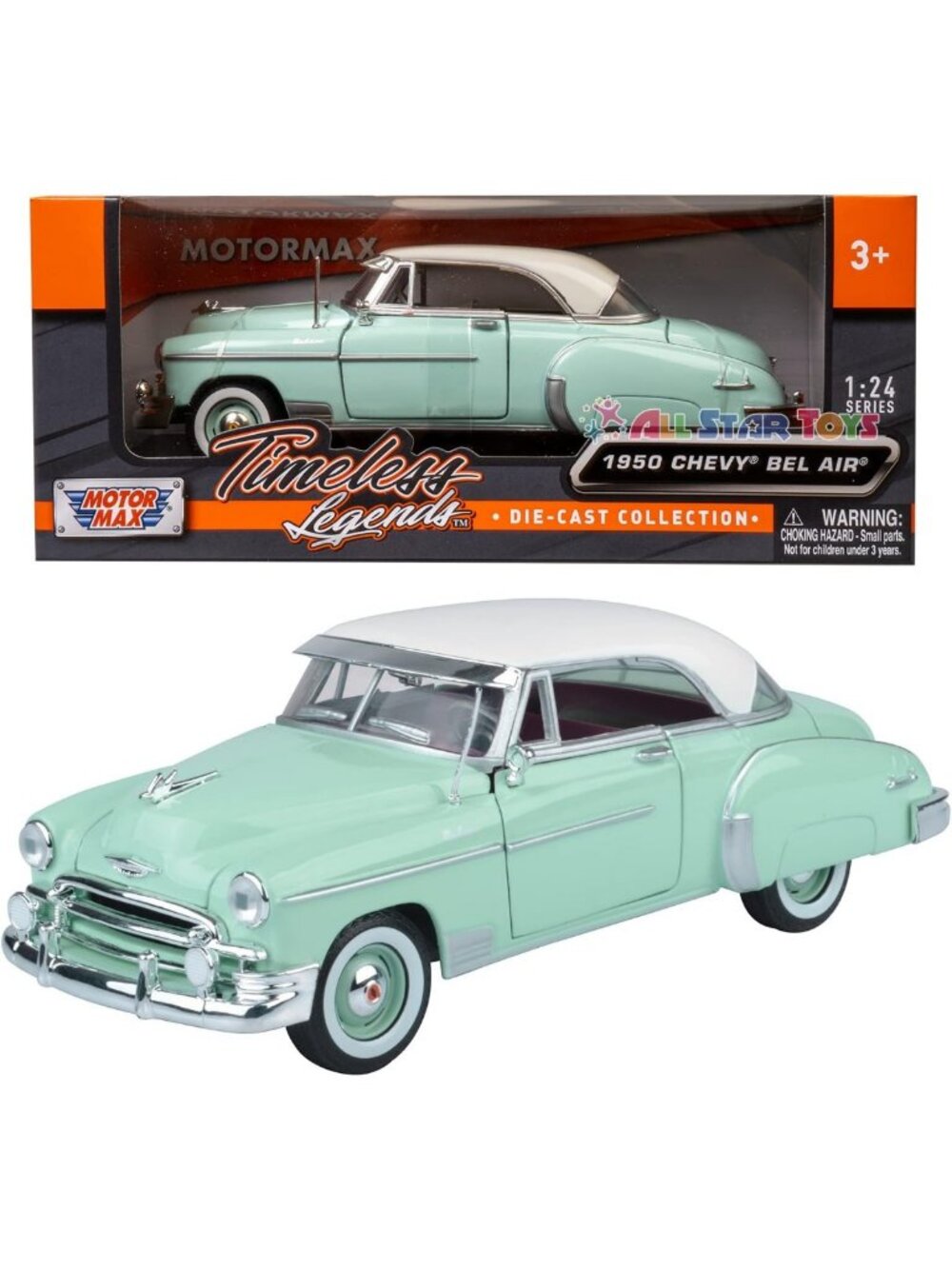Vintage 1950s Green Chevy Bel Air Diecast Model Car 1/24 Scale Collectible